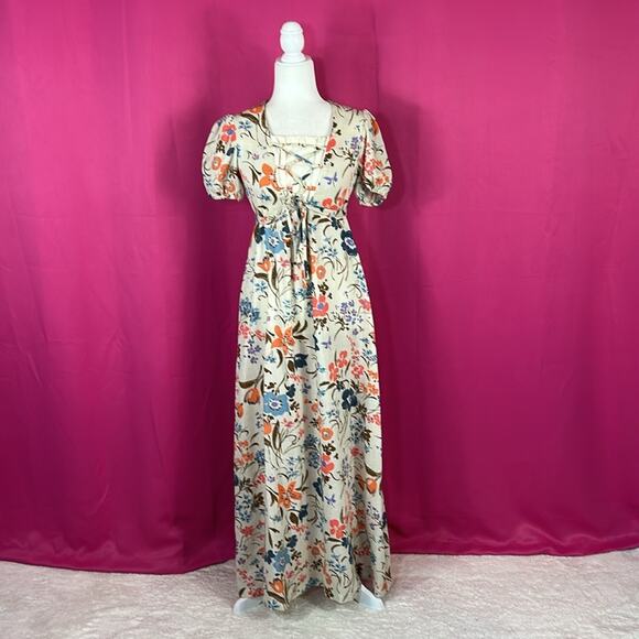 Vintage Dresses & Skirts - Vintage 60s 70s Phil Jacobs floral print lace up bodice maxi dress, 6